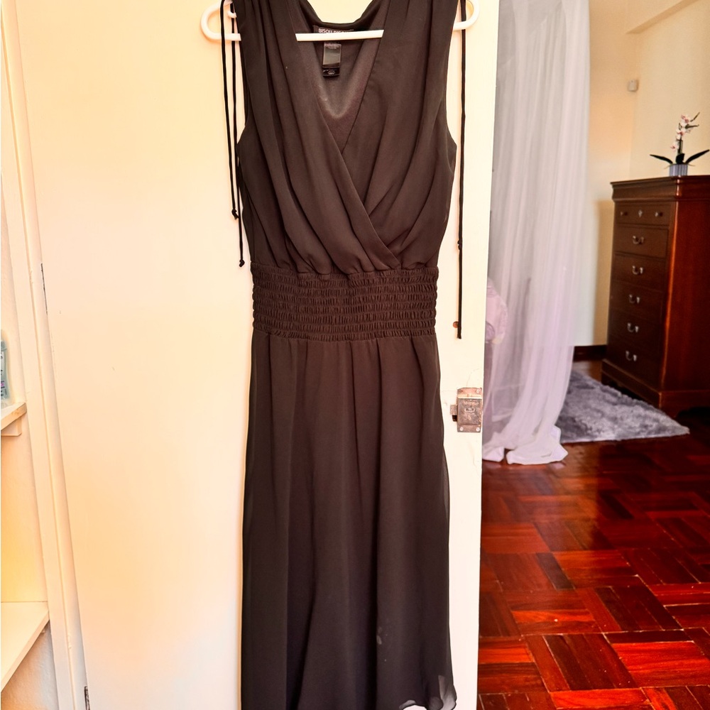 Chic Black Midi Dress with Ruched Waist